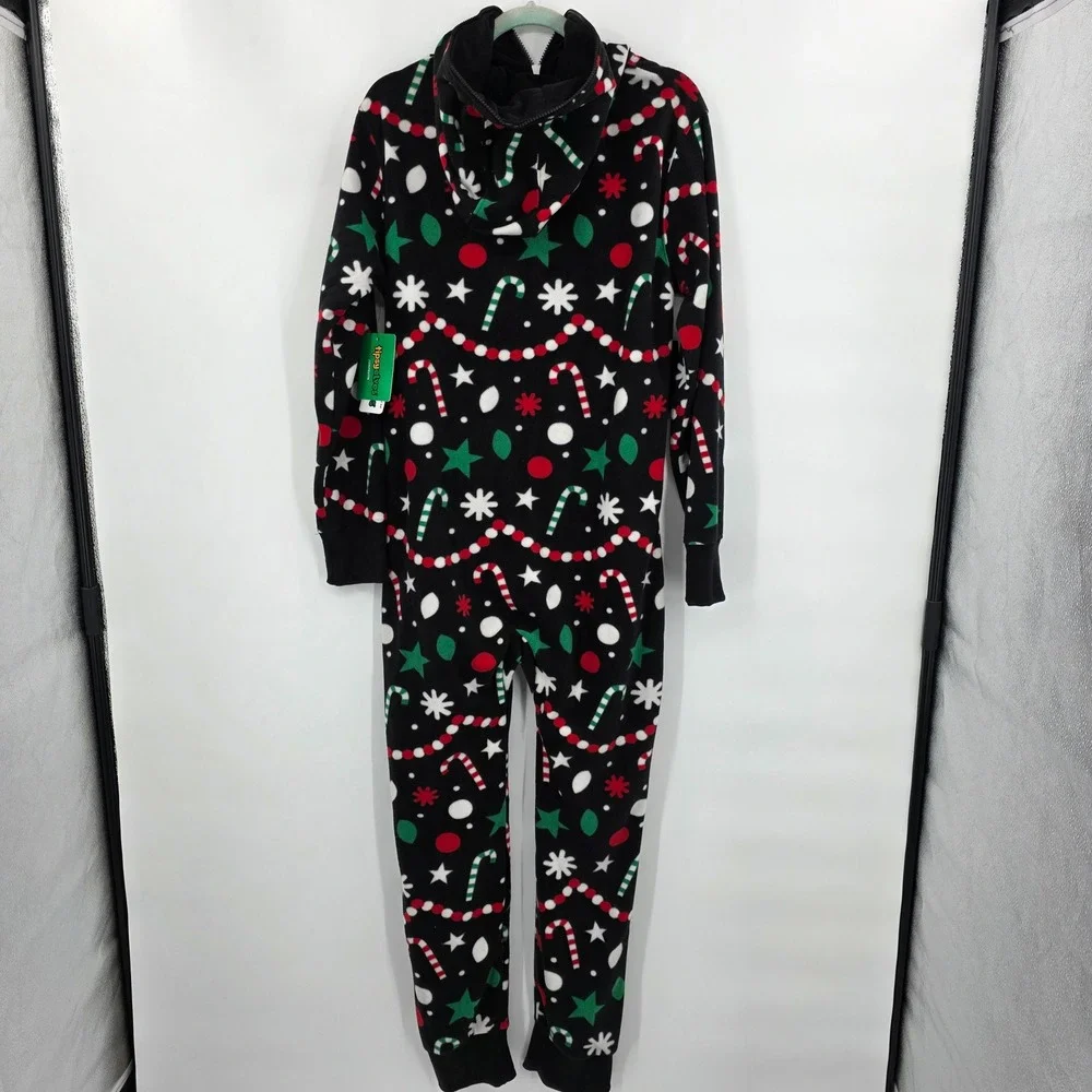 TIPSY ELVES Holiday Goodies One Piece Jumpsuit‎ Fleece Christmas Pajamas S NWT